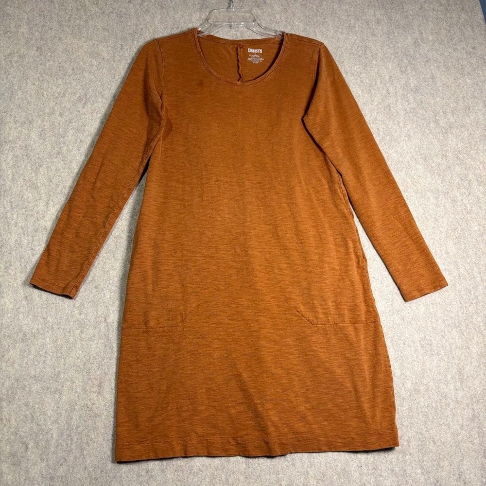 Duluth Trading Co Dress Womens S Orange Cotton Lyocell Long Sleeve Pocket Boho